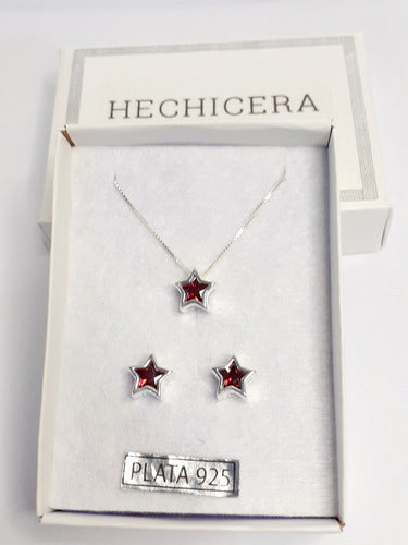 Hechicera Joyas Star Design Silver 925 Earrings and Necklace Set 0