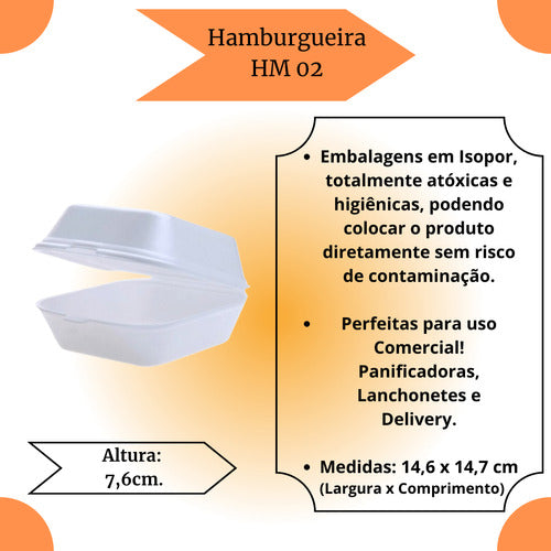 Kit 50 Hamburgueira Hm-02 Isopor Para Delivery Meiwa 1