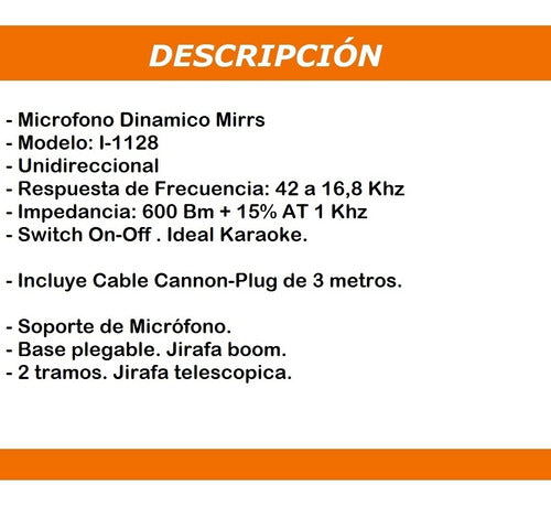 Mirr's Combo Microfono De Mano Cable Pipeta Y Soporte Jirafa 1