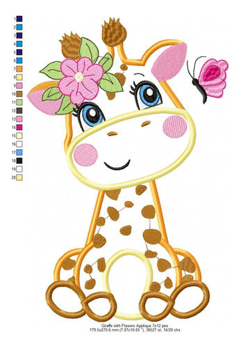 Elma Matrizes Giraffe Animal Embroidery Machine Matrix for Girls with Flowers 1347 4