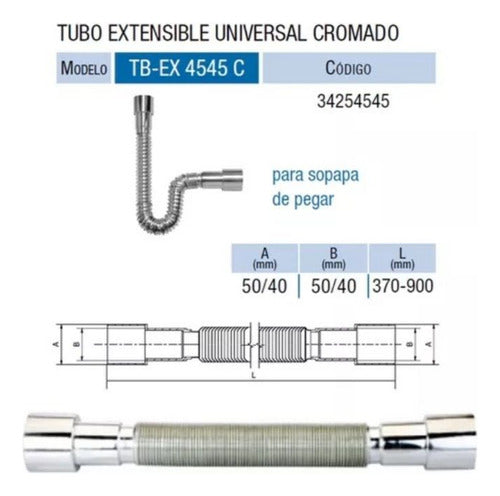 Universal Extendable PVC Chrome Discharge Tube 40 and 50 mm - Latyn Trade TB-EX 4545 C 1