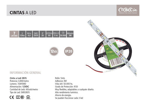 TBCin SMD2835 Day Light LED Strip - IP20 - 4.8W 1