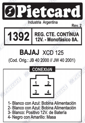 Regulator 12V Bajaj XCD 125 / Rouser 135 JA351200 Pietcard 1392 4