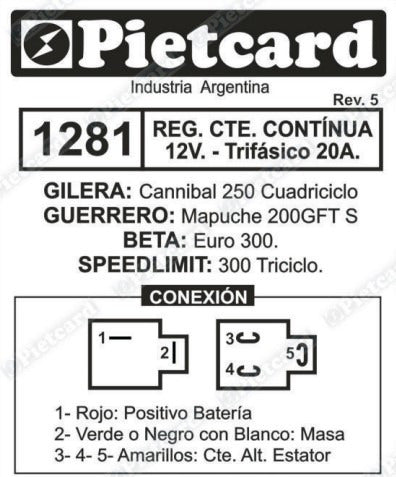 Regulador 12v Gilera 250 Cannibal Cuatriciclo Pietcard 1281 3