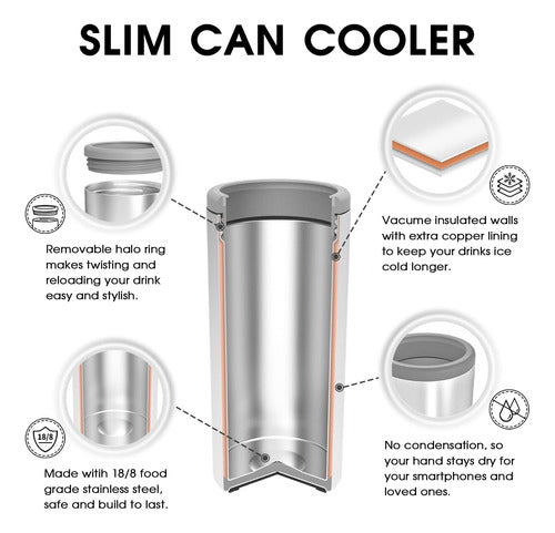 HERMES SHOP Double Wall Stainless Steel Can Cooler For 12 Oz Slim Cans 1