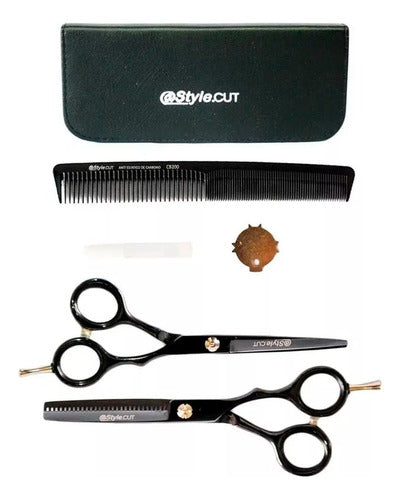 Style.Cut Professional Haircutting Cobalt Scissors Kit 5.5" Cutting 5.5" Thinning Comb 3c 0