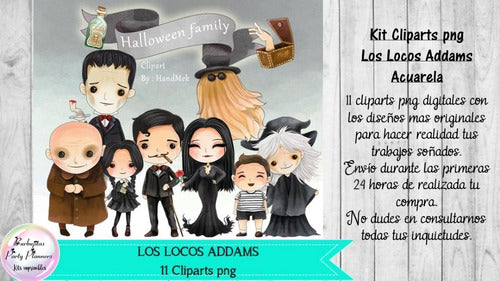 Cliparts Los Locos Addams Acuarela  Kit Imprimibles 1