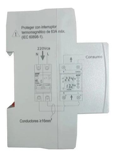 BAW Protector Tension Monofasico 63A Digital Din Volt Amper 1