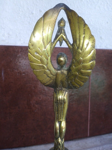 Antiguo Trofeo Base Madera Figura Bronce Adorno Coleccion 5