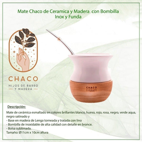 Mate Chaco Of Enameled Ceramics And Tornered Lenga Wood - Mate Chaco De Cerámica Esmaltada Y Madera De Lenga Torneada