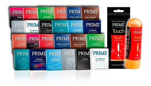 Combo Prime Condoms Assorted X 72u (24x3) + Touch Gel 200ml 0