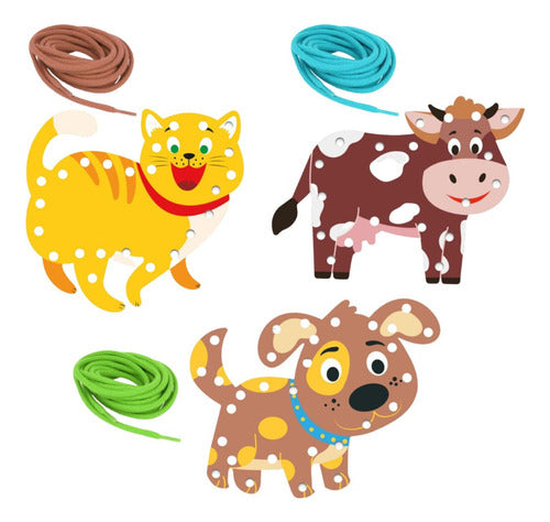 Kit 3 Alinhavo Bicho Animal Brinquedo Educativo Mdf E Cordão 6