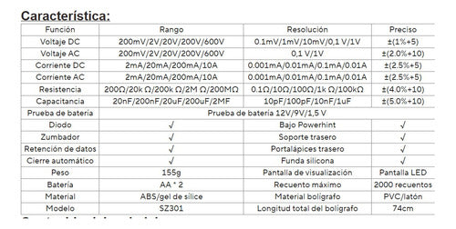 Multimetro Profesional Aneng Sz301 Capacitancia Eupro 2