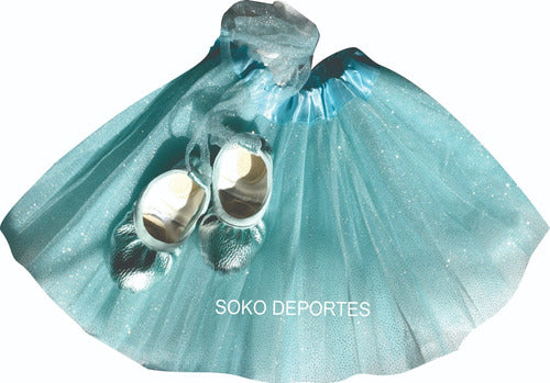 Elasticated Glitter Metal Satin Ribbons Ballet Shoes + Skirt Set 20