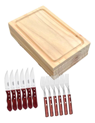 Tramontina Polywood 6-Piece Wooden Platter Set with Knife and Fork 0