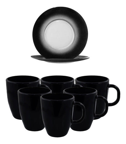 Durax Coffee Set Black Dinnerware Set x12 pcs Cups Plates Glass 0