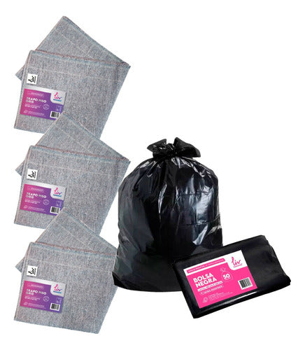 Liv Professional Garbage Bags 50x70 Pack of 50 Units + 3 Floor Cloths 0