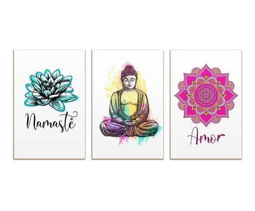 Kit 3 Placas Decorativas Flores Yoga - 64x30cm 0