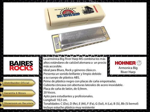 Hohner Big River Diatonic Harmonica 20 Voices in Bb (Sib) 6