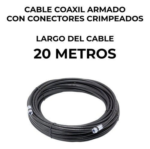 20 Metros De Cable Coaxil Rg-6 Negro Armado Con Conectores 1