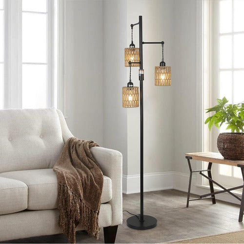 Lámpara De Pie Stepeak Rattan, Lámpara De Pie Boho De 3 Luce 4