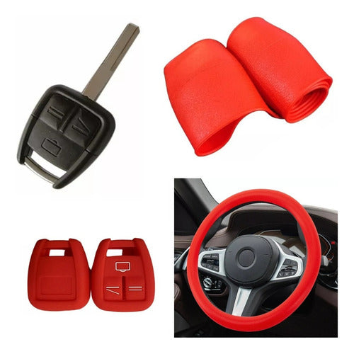 Cubre Volante + Funda Llave Silicona Chevrolet Astra - Rojo 0