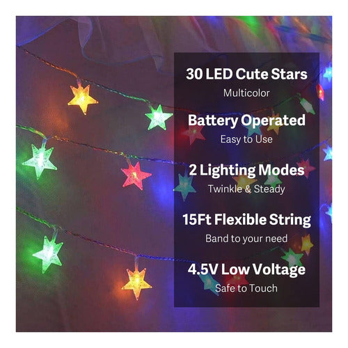 Guirnalda De Luces De Estrella De 15 Pies, 30 Luces Led Func 1