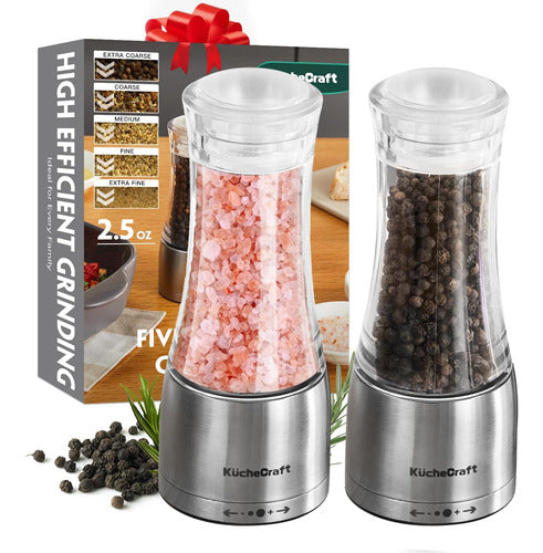 Kuchecraft Adjustable Stainless Steel Salt and Pepper Mill Set 0