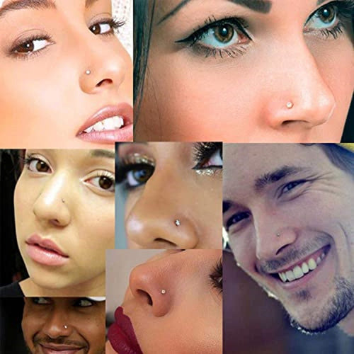 2 Straight Nostril Nose Piercings with Strass X2 Surgical Steel 2