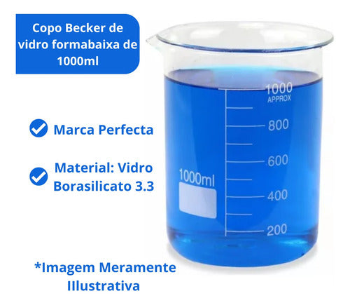 Copo Becker 1.000ml De Vidro Forma Baixa Bequer 1