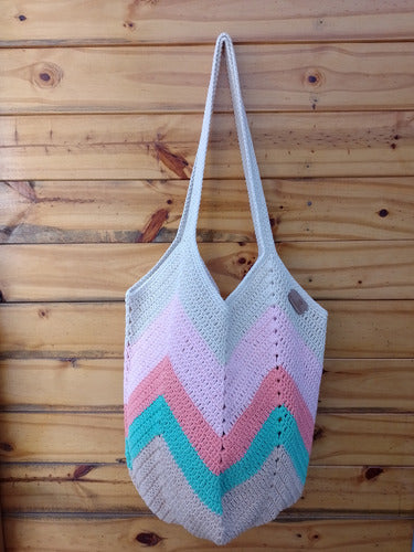 Handcrafted Crocheted Chevron Tote Bag 0