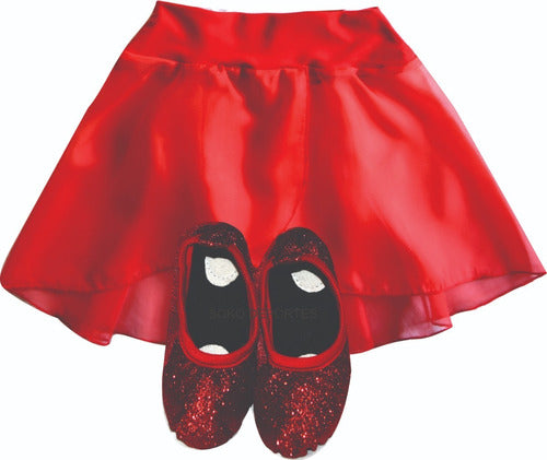 Elasticated Glitter Metal Satin Ribbons Ballet Shoes + Skirt Set 25