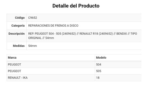 Reparacion Caliper Bendix Peuge 504 505 Renault 18 54m C9652 1