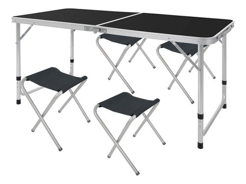 Solana Juego De Mesa Aluminio Plegable + 4 Bancos Ideal Camping 0