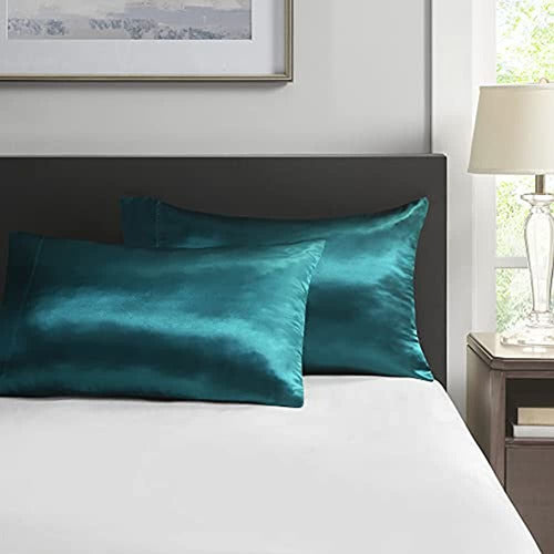 Madison Park Essentials Teal Satin Pillowcase Set - Anti-Wrinkle 1