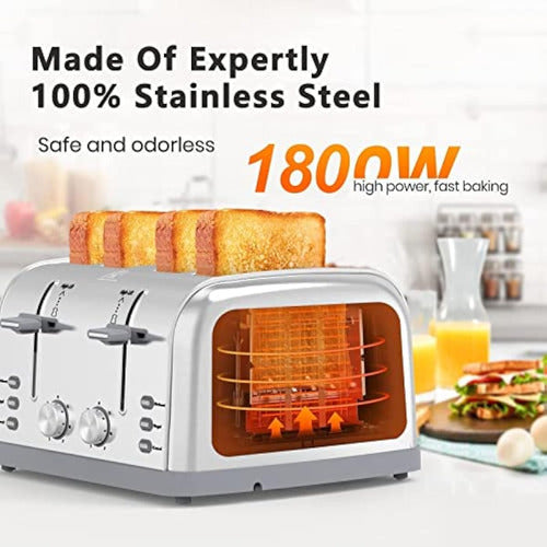 Lainsten 4-Slice Retro Stainless Steel Toaster 2