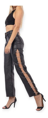 Stylish Chain Detail High-Waisted Coated Pants 0