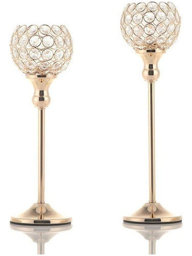 Vincigant Set of 2 Golden Crystal Candle Holders for Centerpieces 0