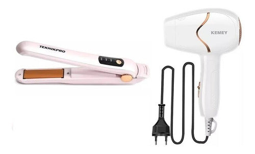 Teknikpro Wireless Hair Straightener + Kemei Mini Dryer 0