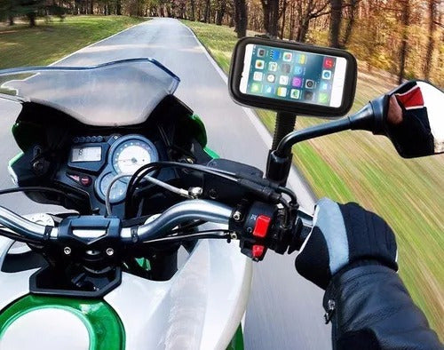 Soporte Celular Reforzado Moto Impermeable Enganche Espejo 5