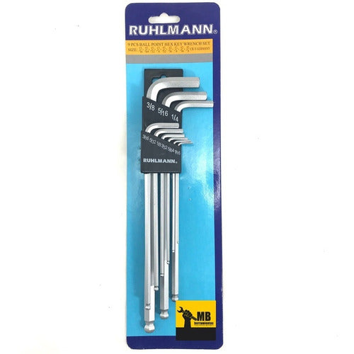 Juego Llaves Allen Punta Bola 9 Pcs Largas Sae Ruhlmann .3 1