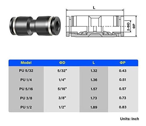 Tailonz Pneumatic Black Straight 3/8 Inch Push Lock Connectors Pack of 10 1