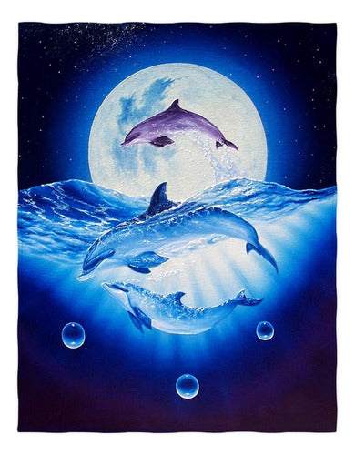 OPPAH Dolphins & Moon Printing Super Soft Sofa Bed Blanket 0