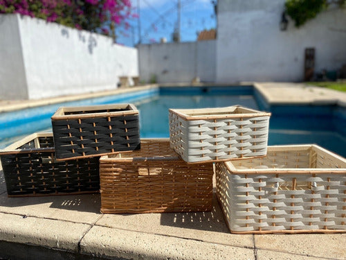 Handcrafted Wicker and Plastic Basket 30cm x 20cm x 15cm 2