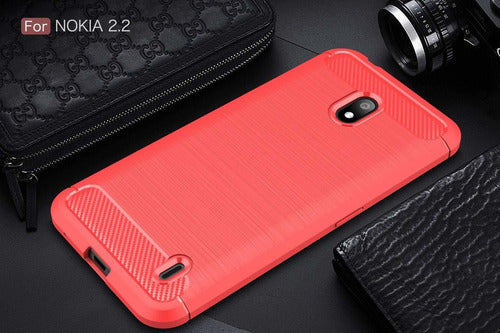 Funda Para Nokia 2.2 Textura Fibra De Carbono Rojo 1