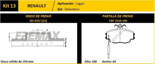 Kit De Freno Discos  Pastillas Fremax Logan Clio Sandero 1