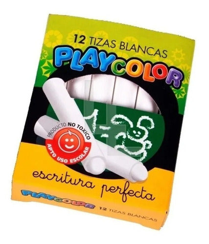 Tizas Blanco Playcolor 10 Cajas X 12 Uni Pizarra Escolar 3