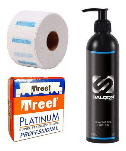 Treet Premium Razor Blades + Neck Paper Roll + Saloon In Shaving Gel 0