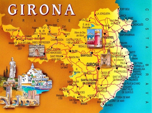 Mapa De Girona - Cataluña - España - Lámina 45x30 Cm 0