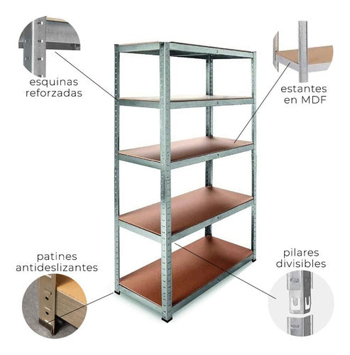 Unilux Metal Shelf with MDF Shelves 90x30x180 3